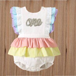 Pastel Dress Pastel Rainbow Sunsuit Jumpsuit Romper First Birthday Outfit